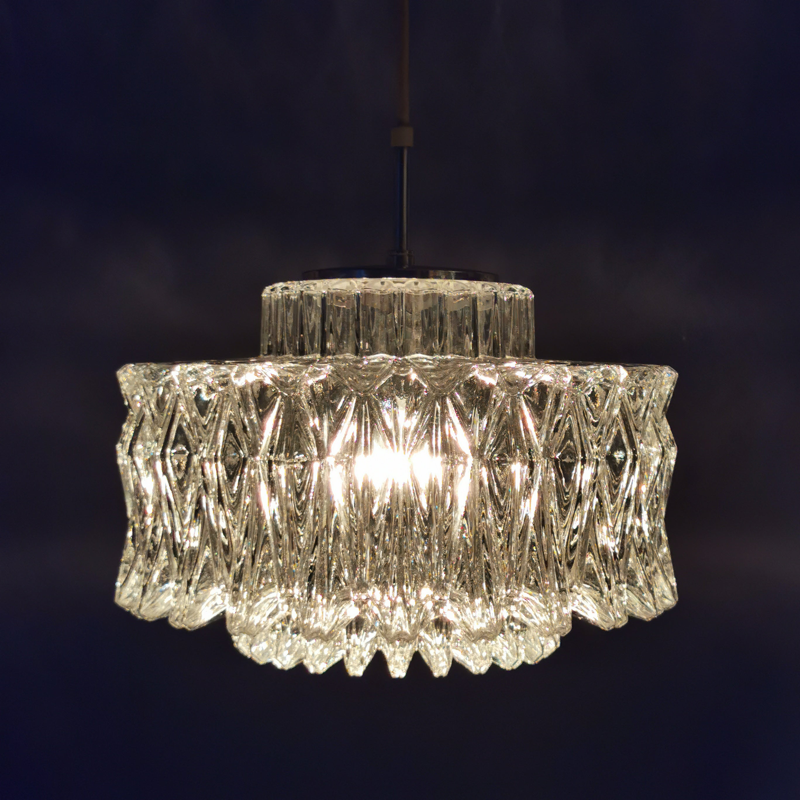 Original Glashütte Limburg Kristall Pendelleuchte aus den 60er Jahren 0015