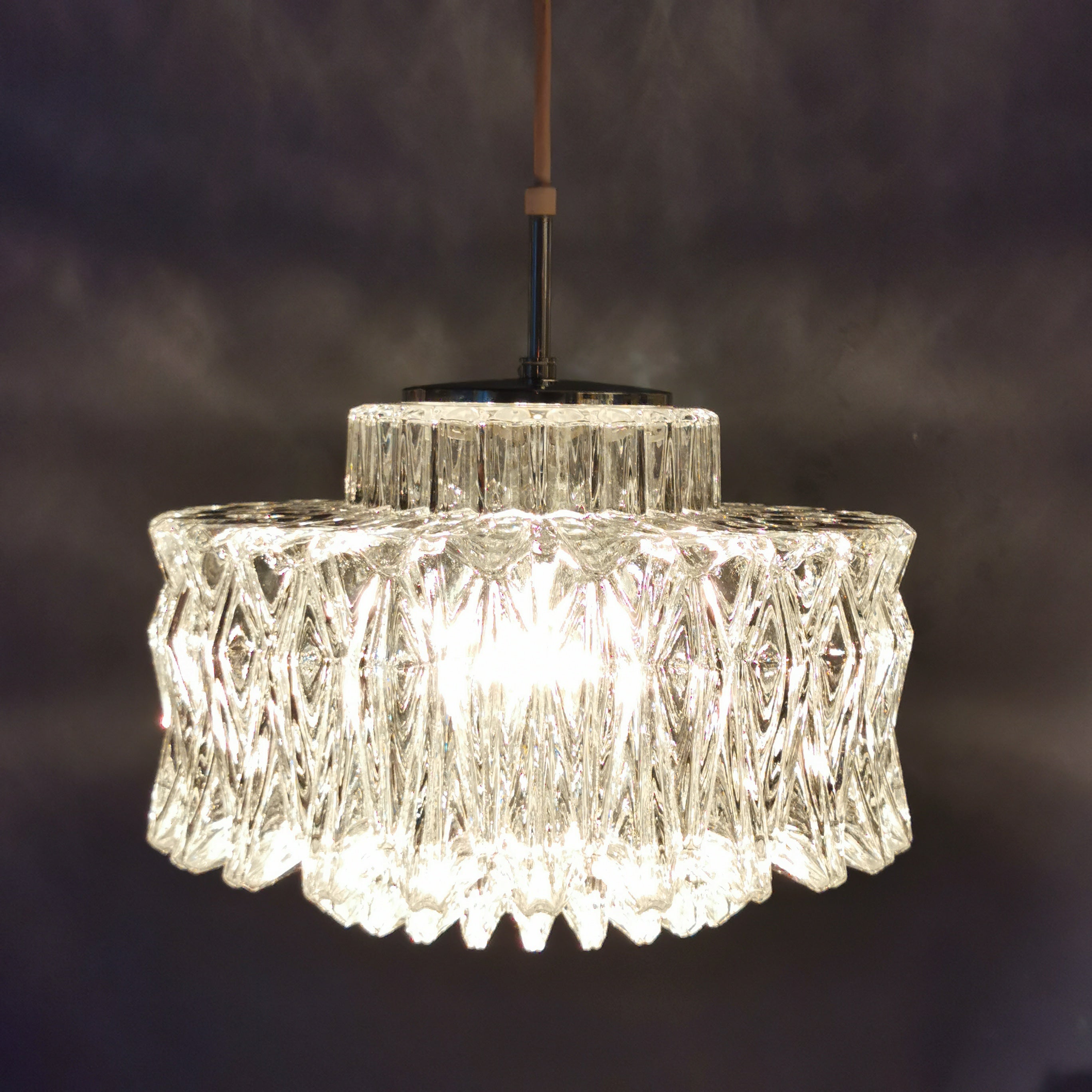 Original Glashütte Limburg Kristall Pendelleuchte aus den 60er Jahren 0015