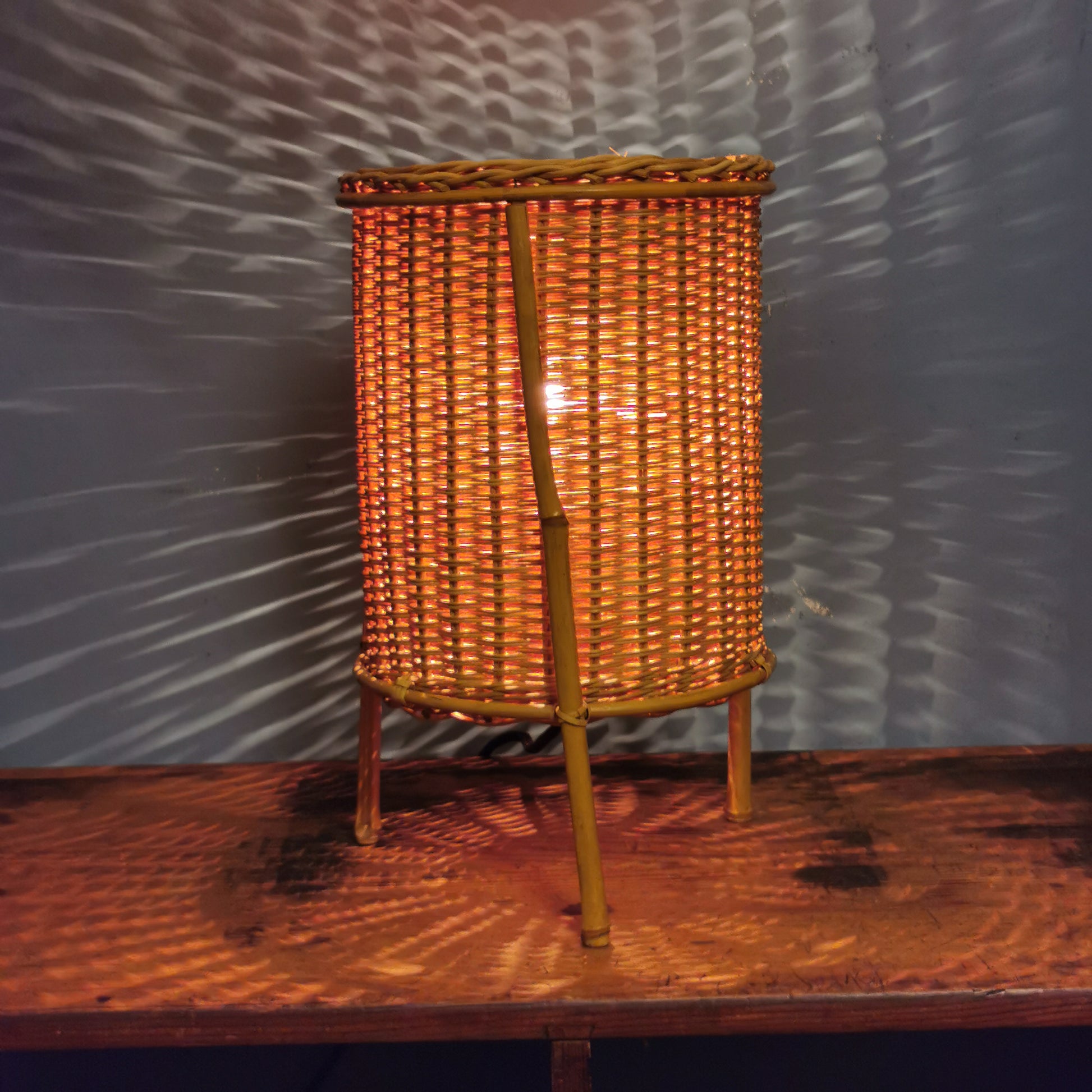 Original Vintage Rattan Tischleuchte