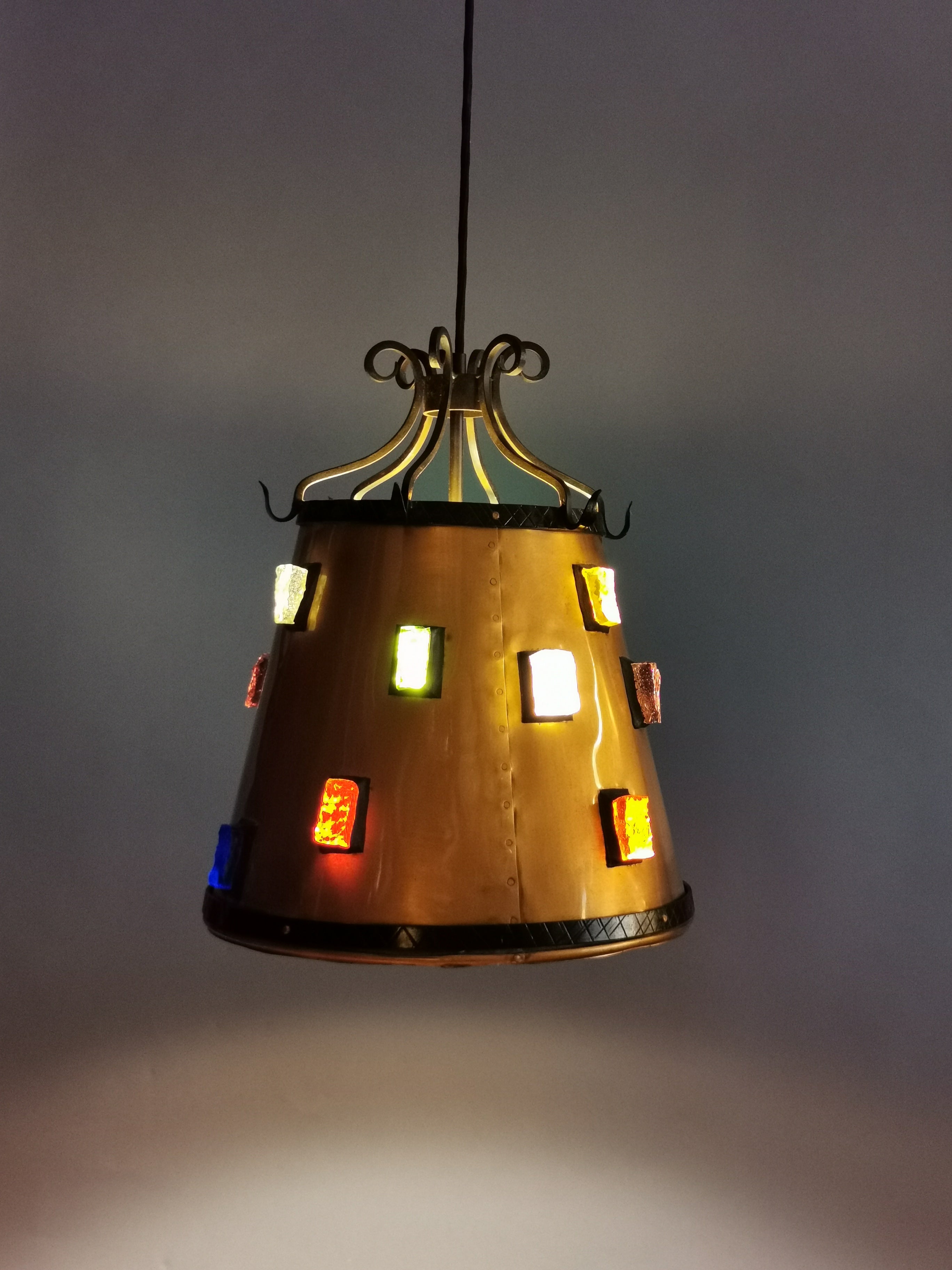 Kupfer Pendelleuchte 60er 70er 0014