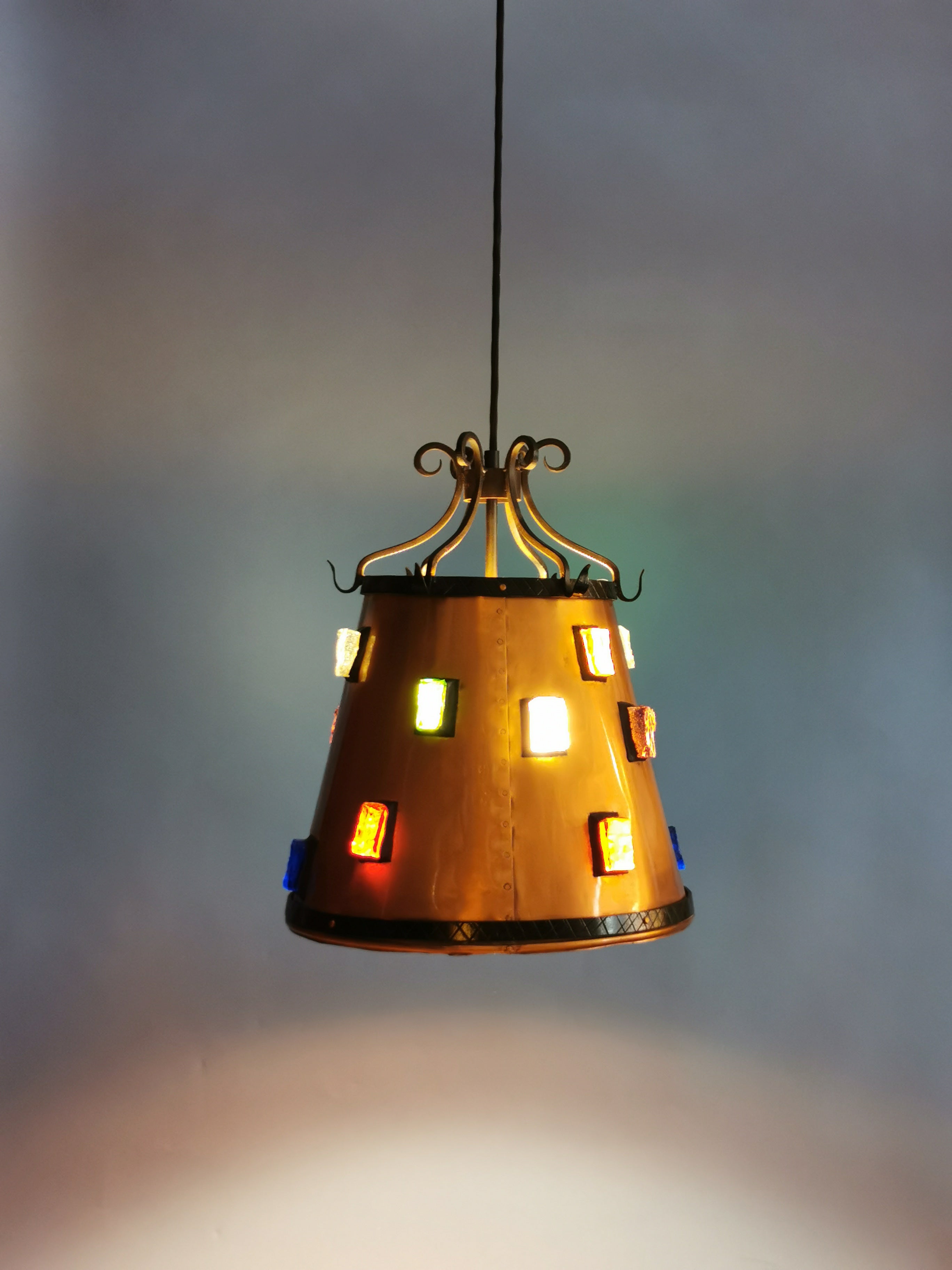 Kupfer Pendelleuchte 60er 70er 0014